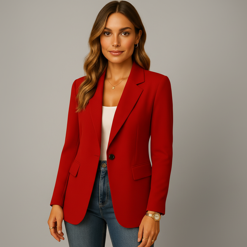 Women's fitted blazer with notched lapels, long sleeves and flap pockets