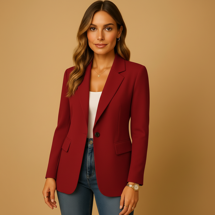 Women's fitted tailored blazer with lapels and flap pockets