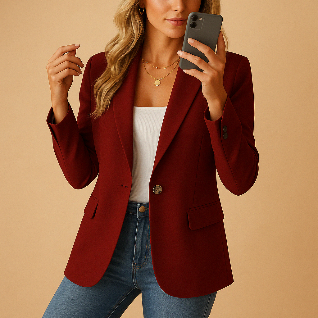 Women's fitted tailored blazer with lapels and flap pockets