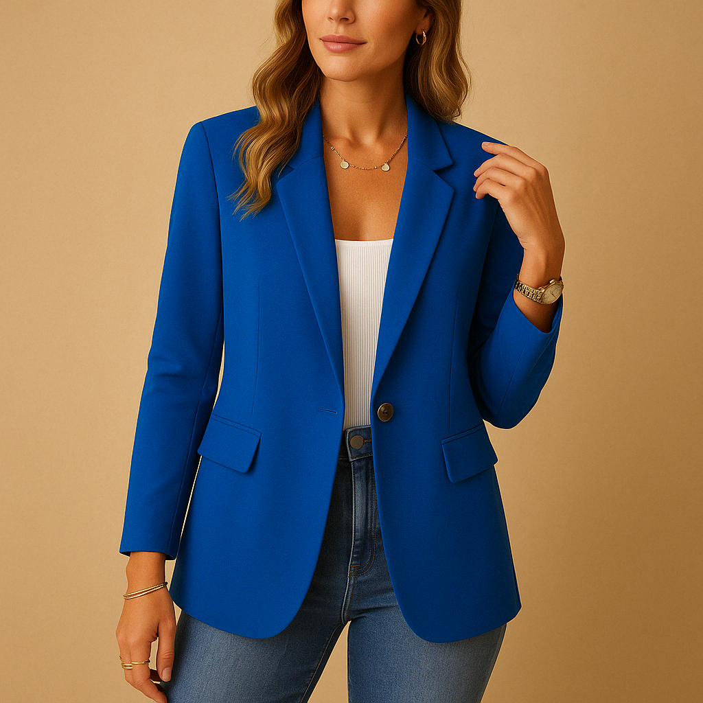 Women's fitted tailored blazer with lapels and flap pockets