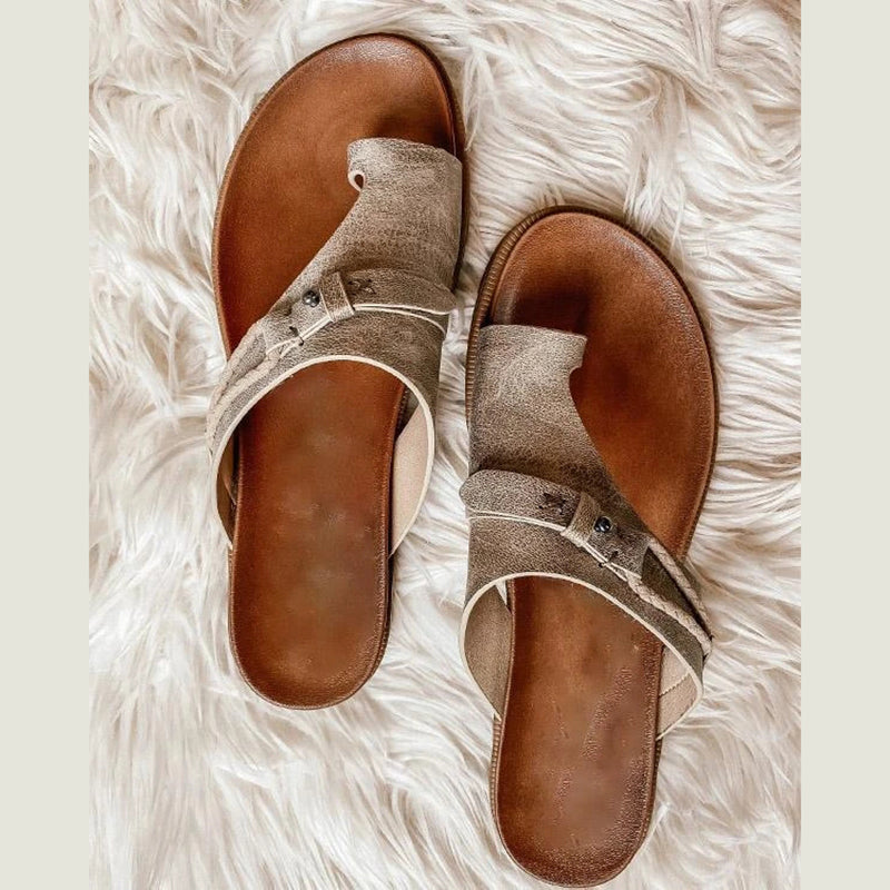 Sonya | Women's Flat Toe Loop Sandals Cushioned Footbed Summer Slides
