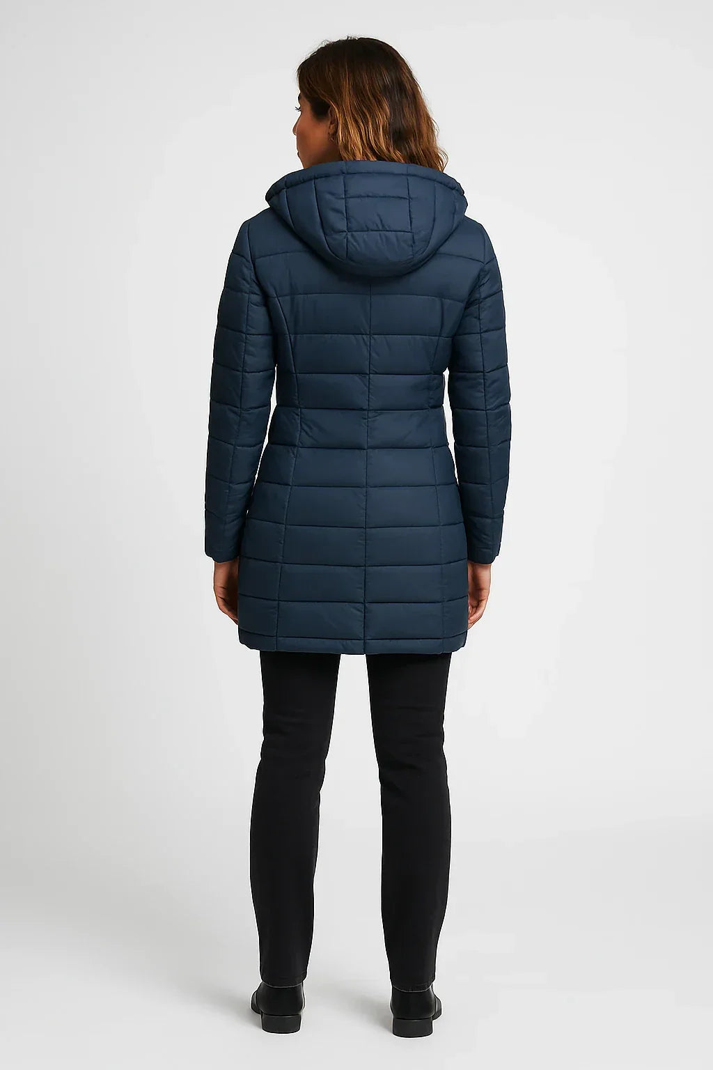 Women's hooded mid-length puffer coat