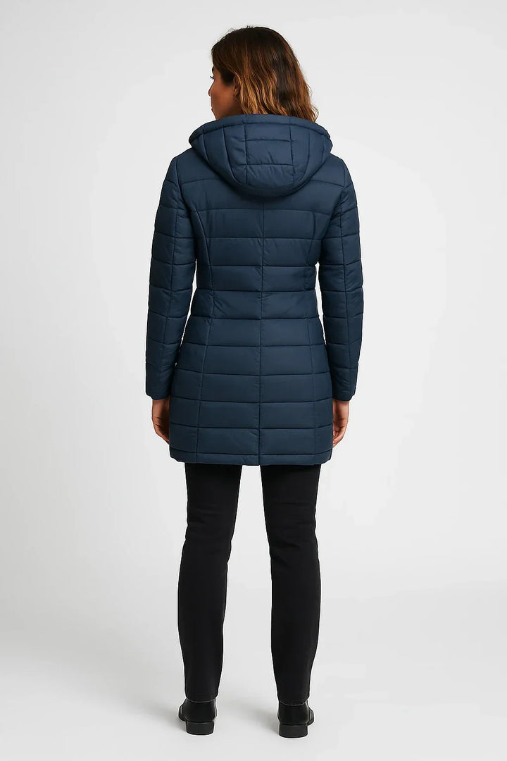 Women's hooded mid-length puffer coat