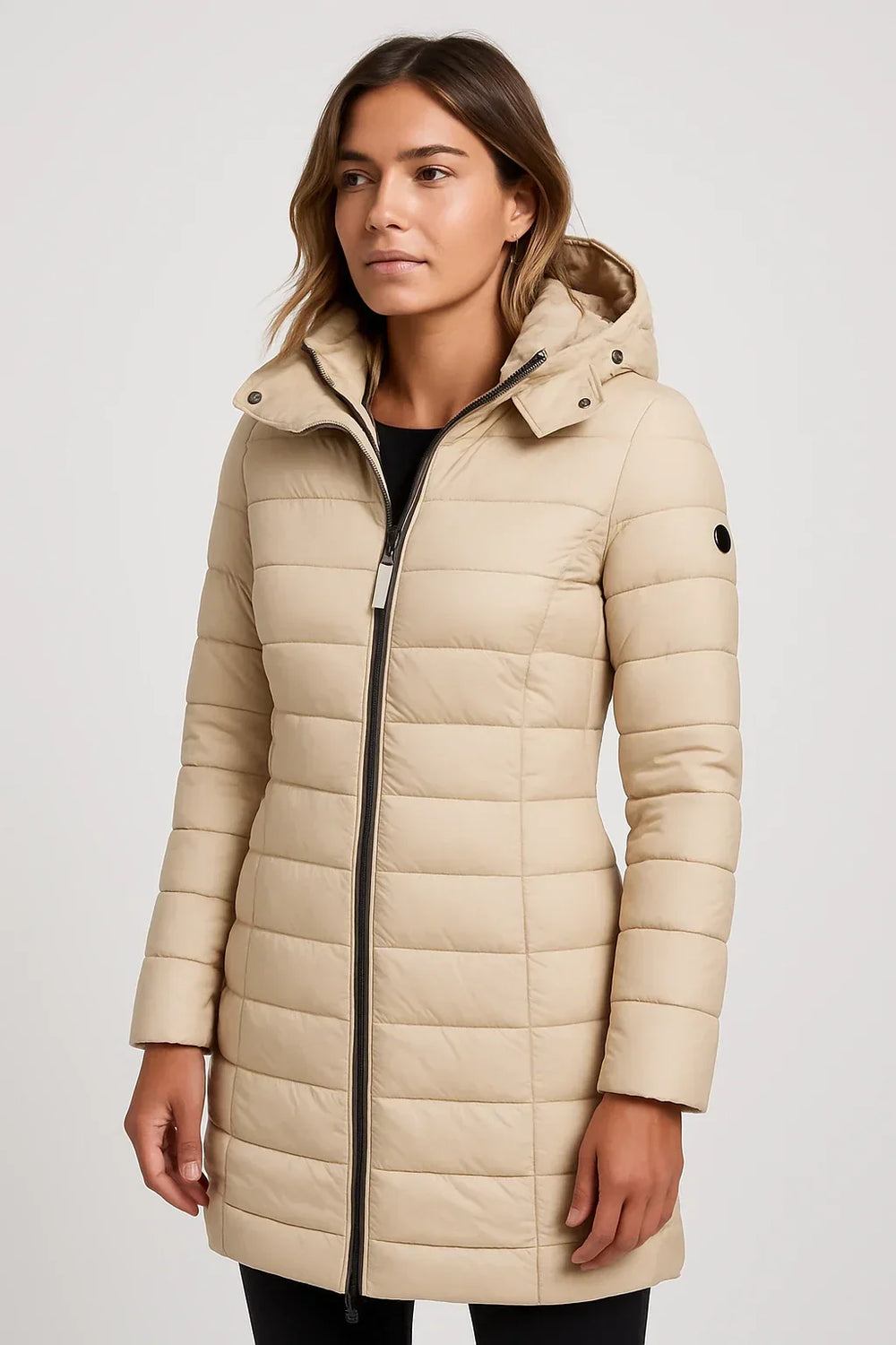Women's hooded mid-length puffer coat