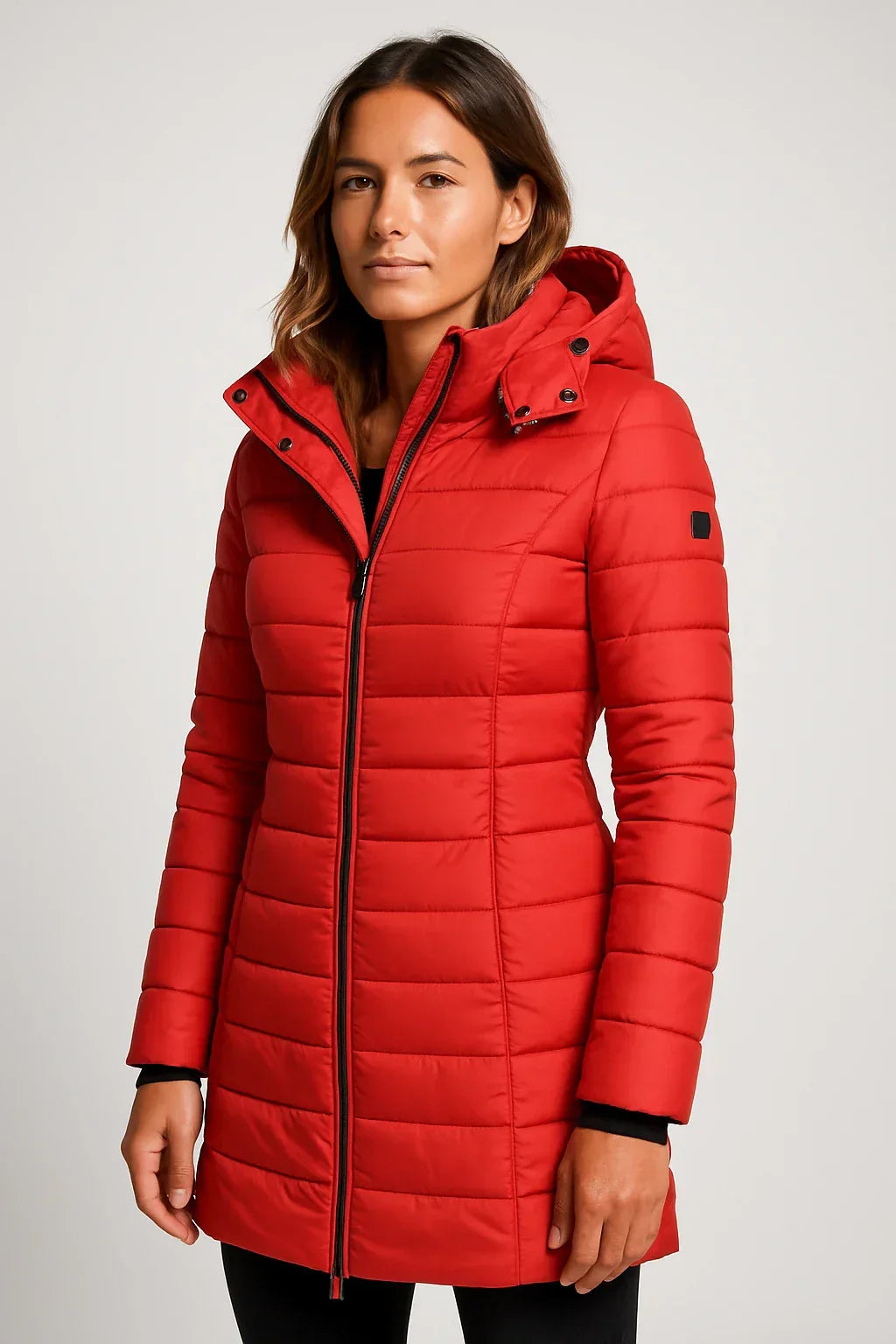Women's hooded mid-length puffer coat
