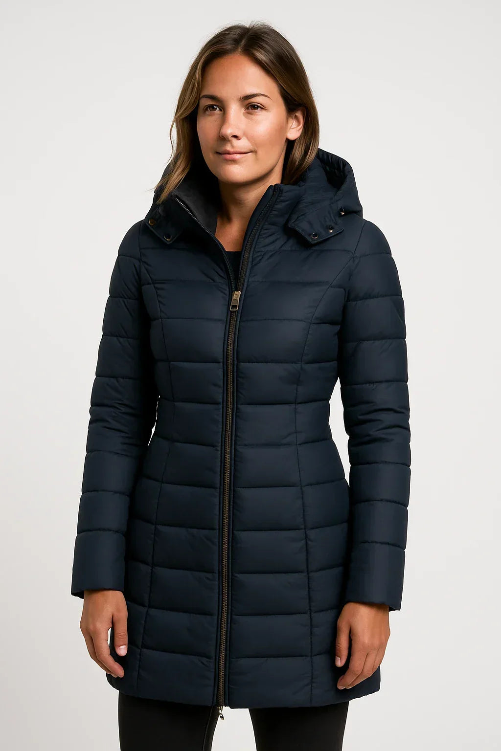 Women's hooded mid-length puffer coat
