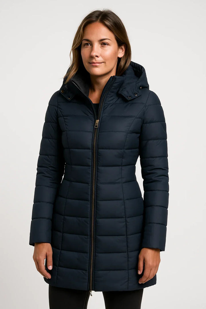 Women's hooded mid-length puffer coat