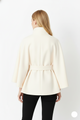 Women's belted high collar cape coat with wide sleeves and button front