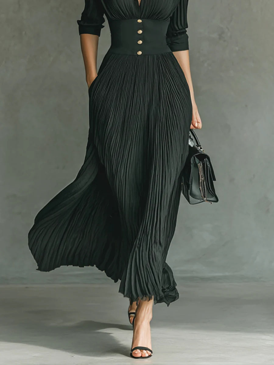 Women's Fitted Waist Dress in Black - View 4 | Bellmere