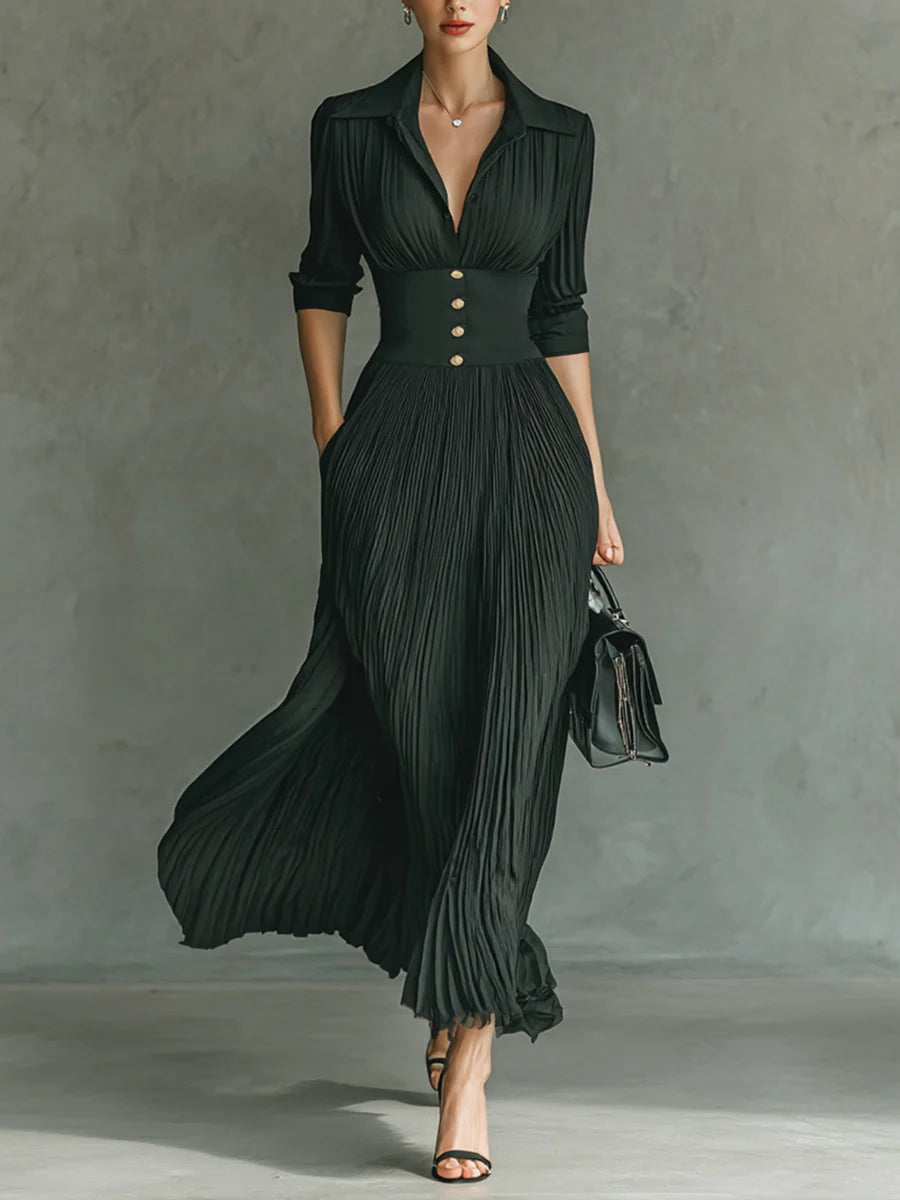 Women's Fitted Waist Dress in Black | Bellmere