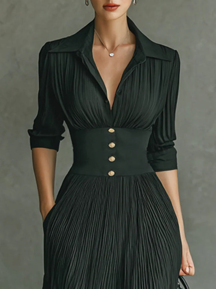Women's Fitted Waist Dress in Black - View 3 | Bellmere