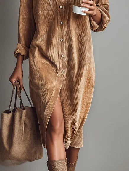 Women's Flared Hem Dress in Khaki - View 5 | Bellmere