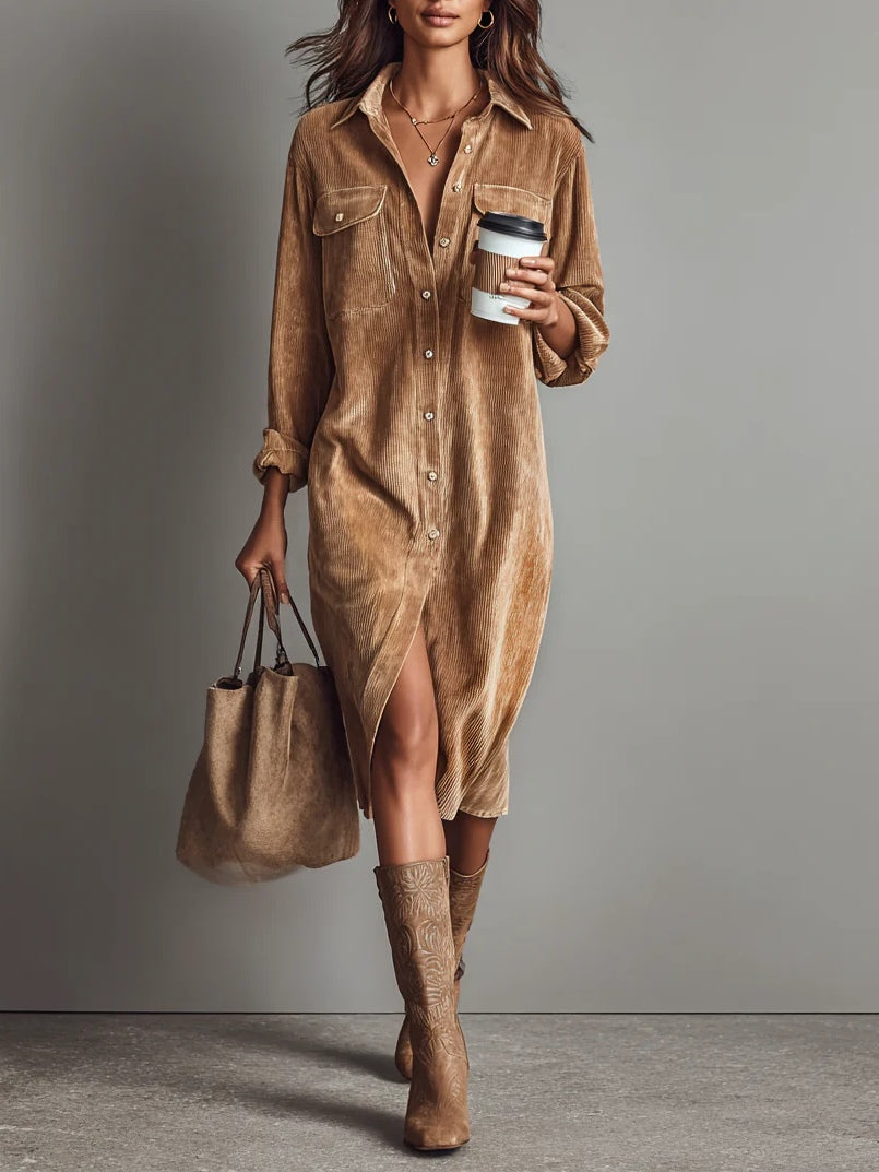 Women's Flared Hem Dress in Khaki | Bellmere