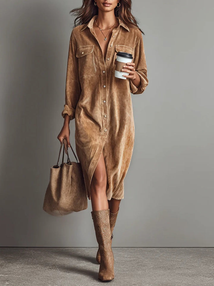 Women's Flared Hem Dress in Khaki | Bellmere