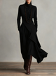 Women's asymmetrical turtleneck maxi dress with draped front and side pockets