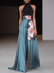 Black Floral A-Line Maxi Dress with Side Slit in Black | Bellmere