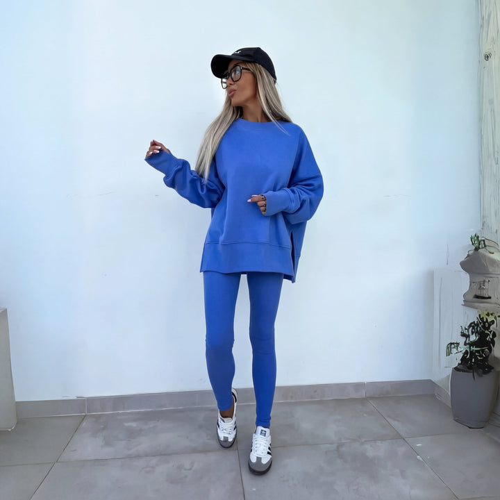 Women's long-sleeve sweatshirt and leggings set with crew neck
