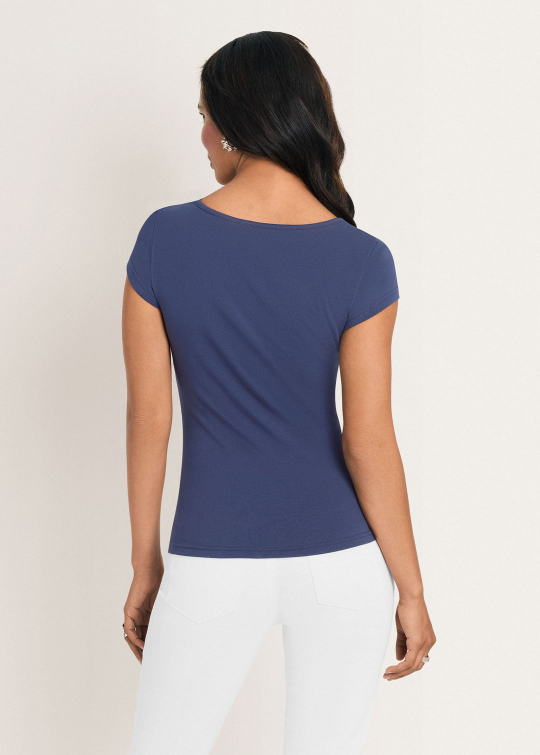 Women's blue fitted short sleeve scoop neck T-shirt