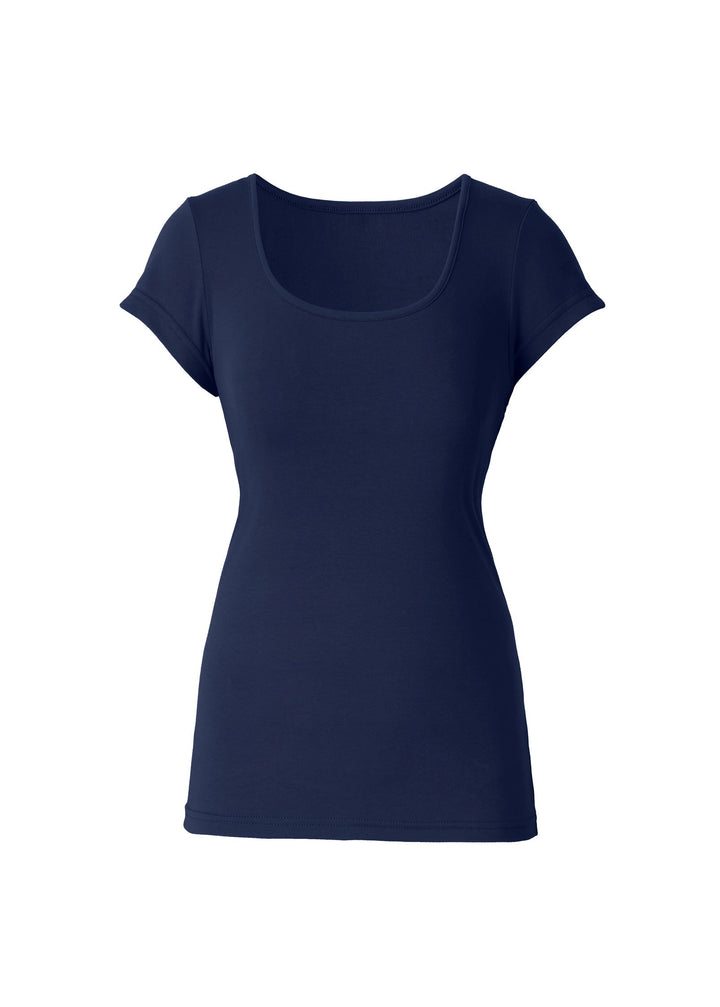 Women's blue fitted short sleeve scoop neck T-shirt