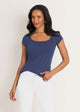 Women's blue fitted short sleeve scoop neck T-shirt