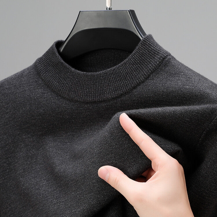 Unisex ribbed mock neck knit sweater with long sleeves