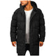Men's longline hooded puffer coat with quilted panels and front pockets