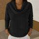 Women's waffle-knit jumper with draped cowl neckline and long sleeves