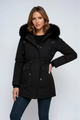 Women's parka coat with fur trim hood and drawstring waist