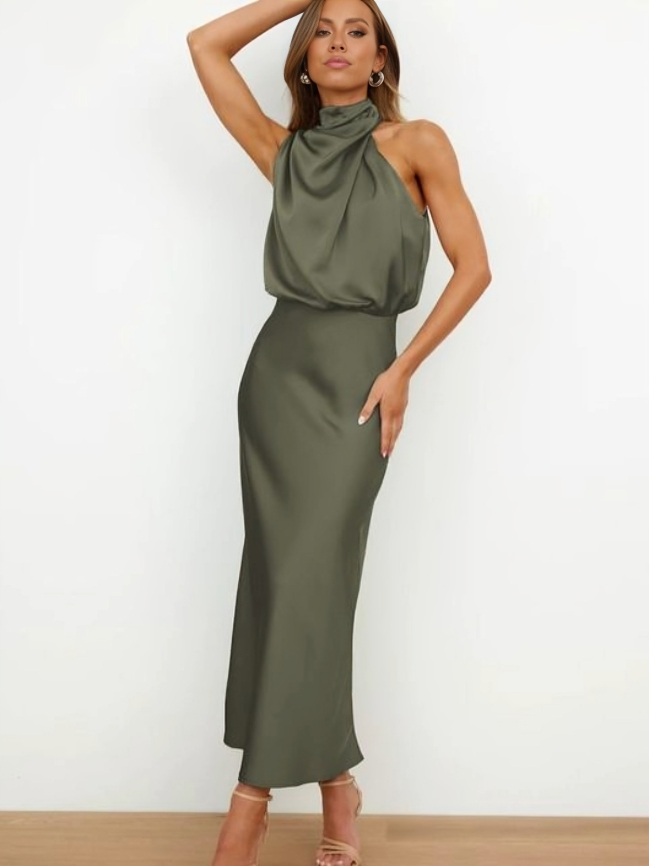 Halter Evening Dress Dresses in Light Green - View 9 | Bellmere