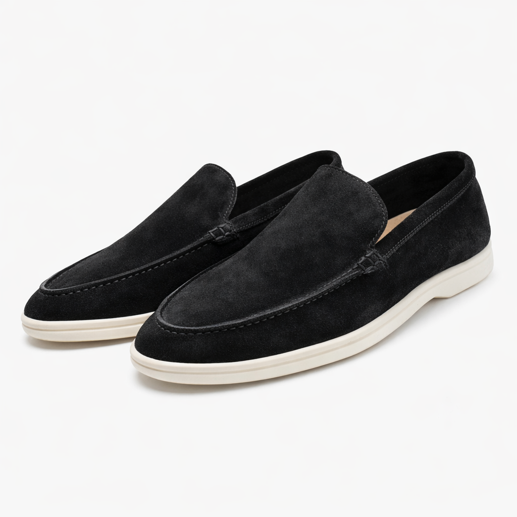 Unisex slip-on loafers with moc toe stitching and flat sole