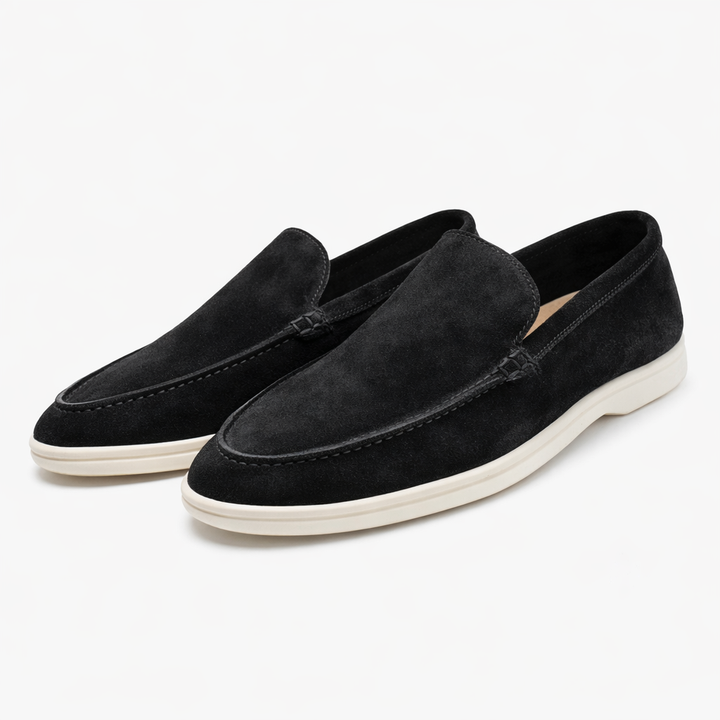 Unisex slip-on loafers with moc toe stitching and flat sole