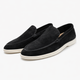 Unisex slip-on loafers with moc toe stitching and flat sole
