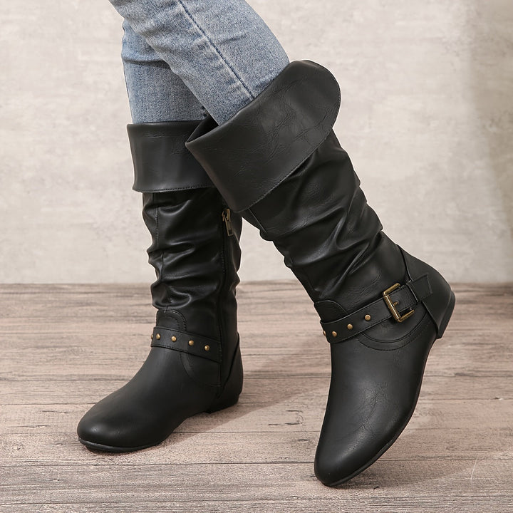 Women's Knee-High Boots with Side Zipper in Black - View 5 | Bellmere