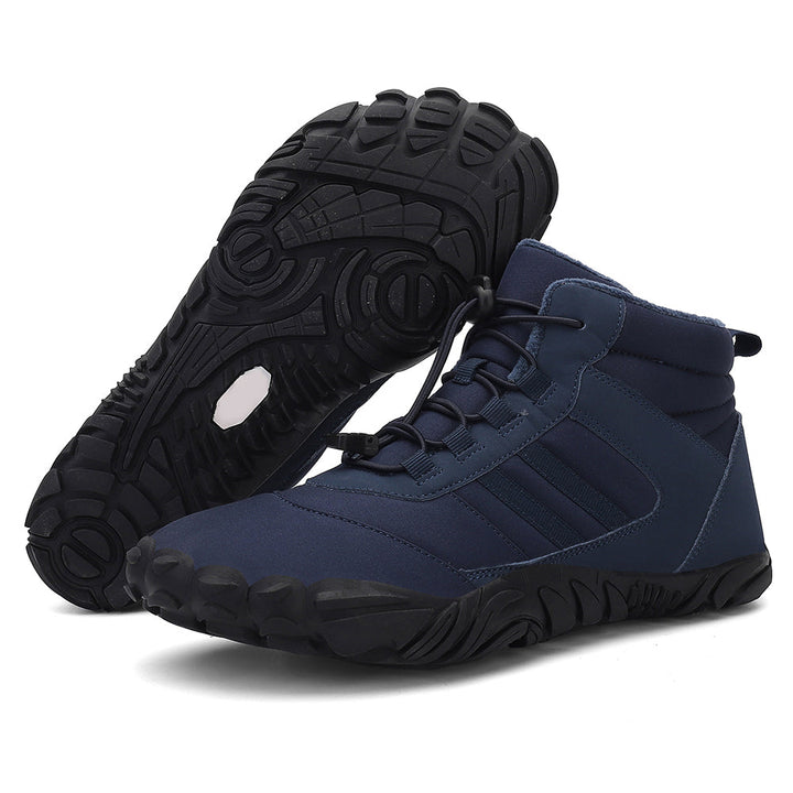 Winter barefoot high-top shoes with lace-up front and deep treaded soles