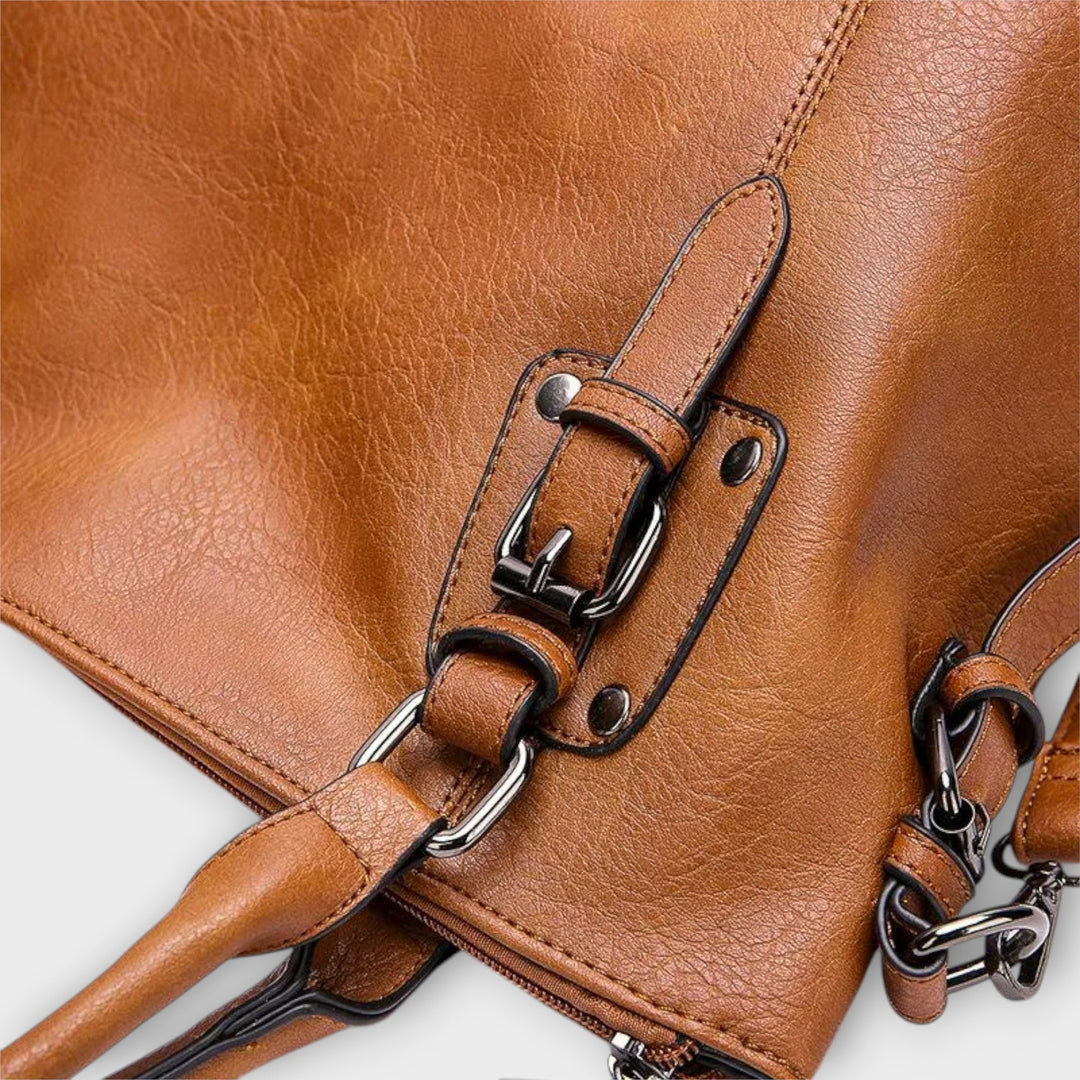 Women's Classic Handbag with Shoulder Strap in Brown - View 3 | Bellmere