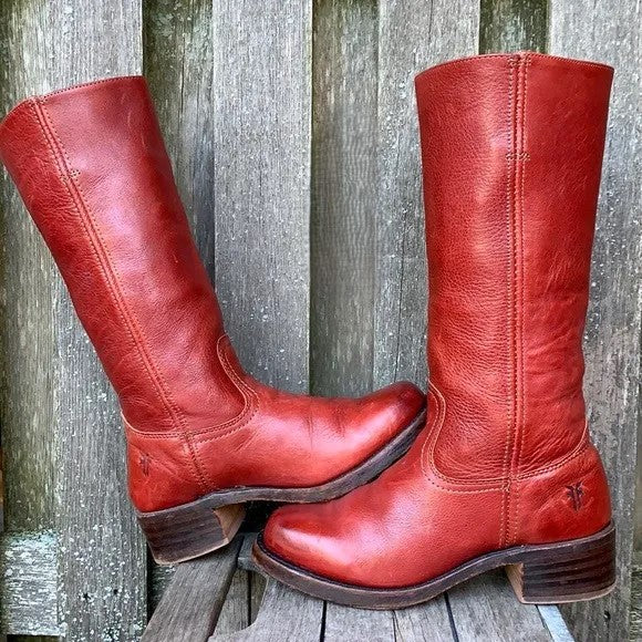 Women's tall retro riding boots with round toes and block heels