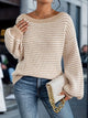 Women's striped knit sweater with crew neckline and long sleeves
