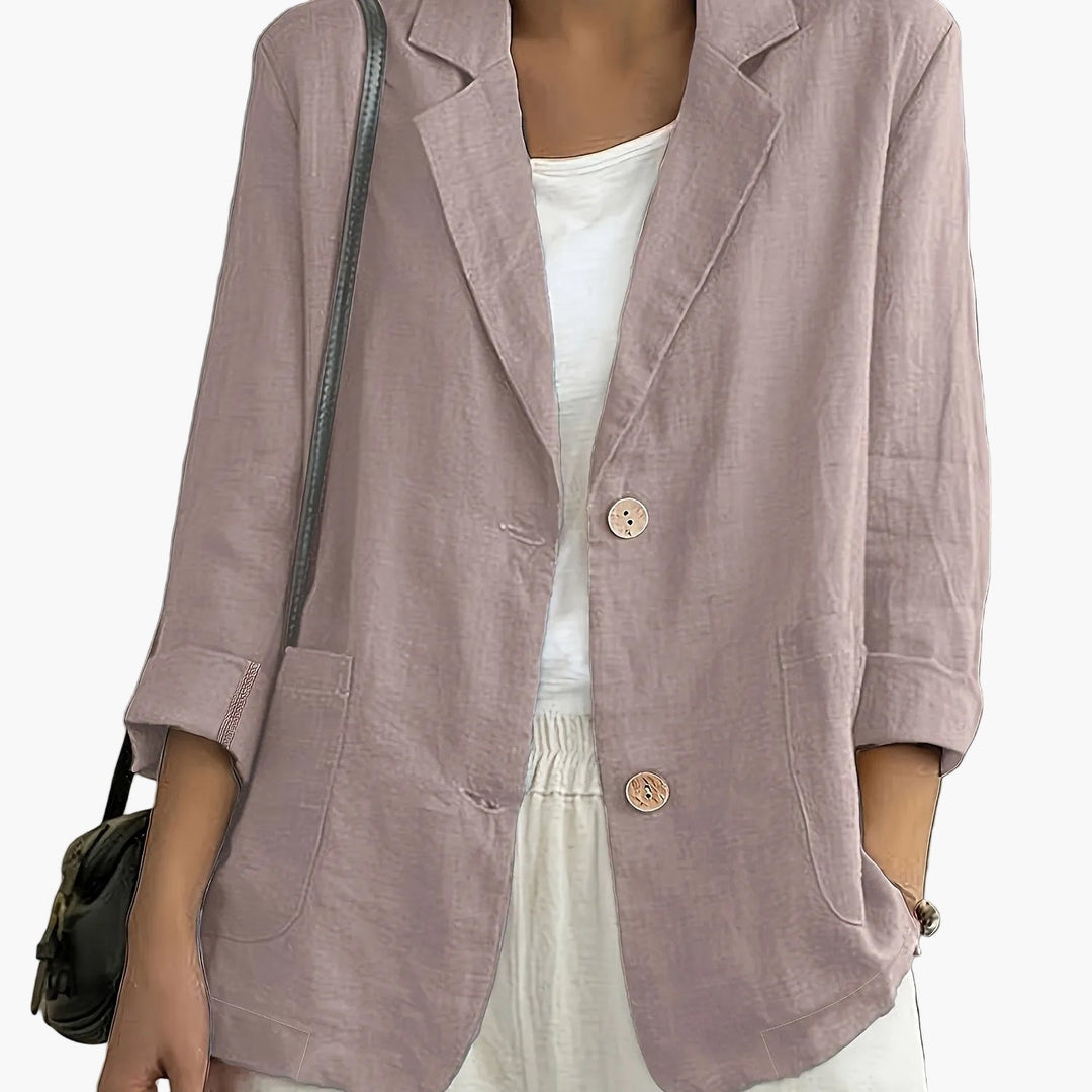 Women's casual blazer with notched lapels and two buttons