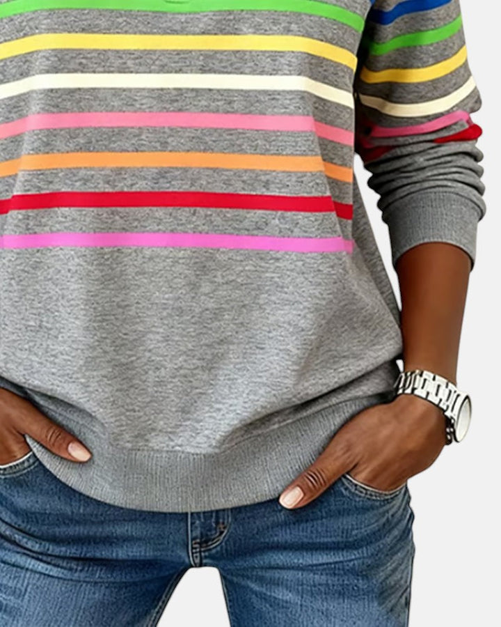 Women's Rainbow Striped Zip Sweatshirt in Gray - View 8 | Bellmere