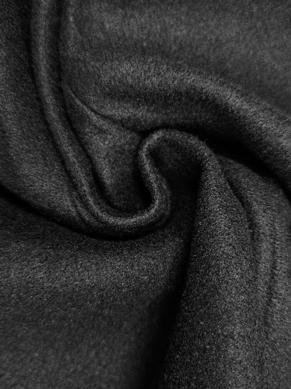 Women's black high neck cape coat with buttons and flared sleeves