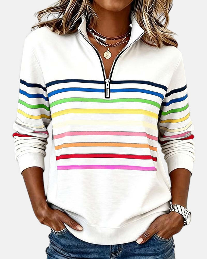 Women's multicolour striped half-zip sweater with mock neck