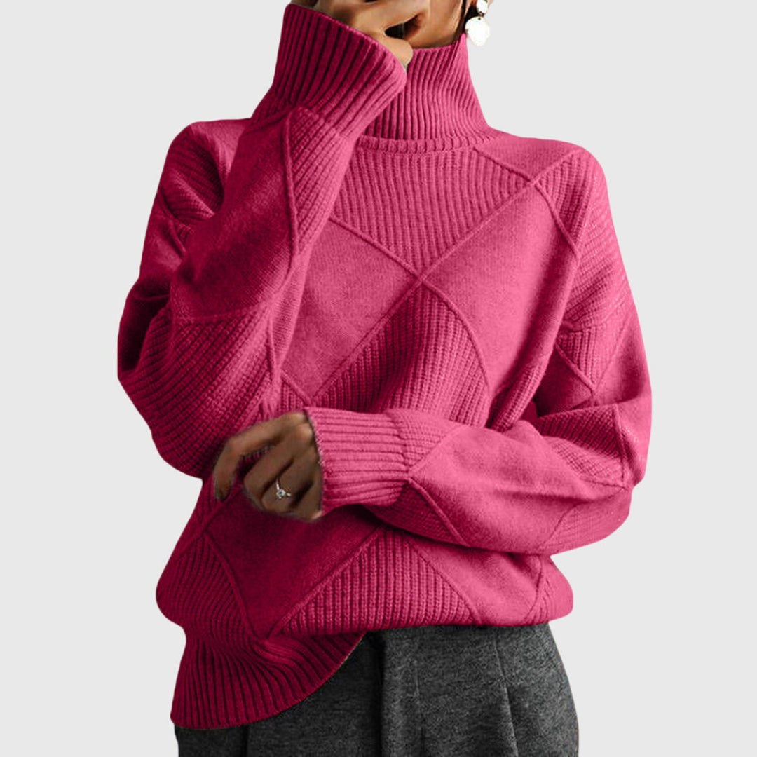 Women's geometric panel turtleneck jumper with long sleeves