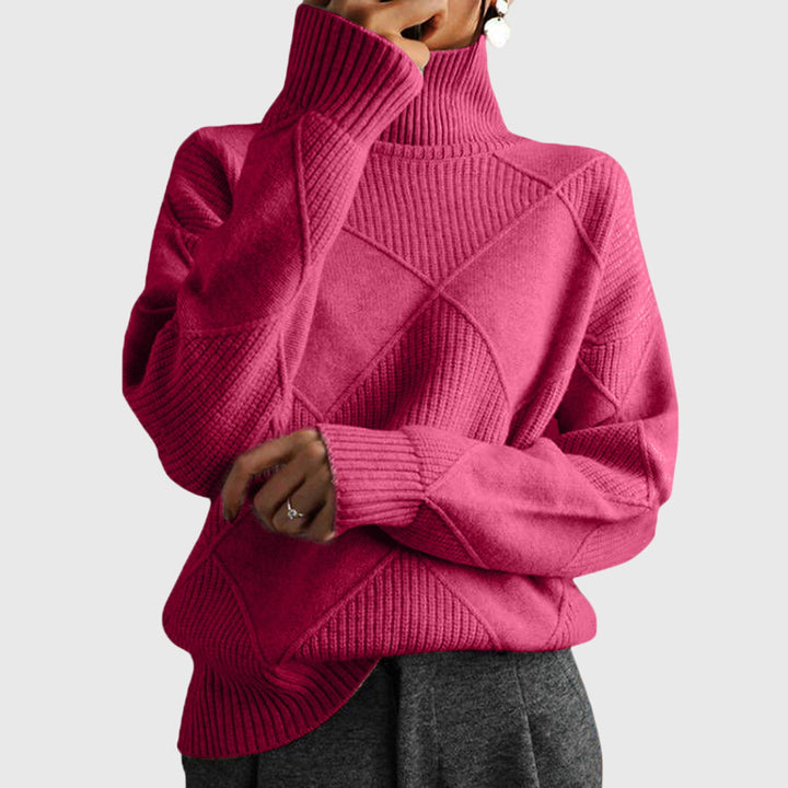Women's geometric panel turtleneck jumper with long sleeves