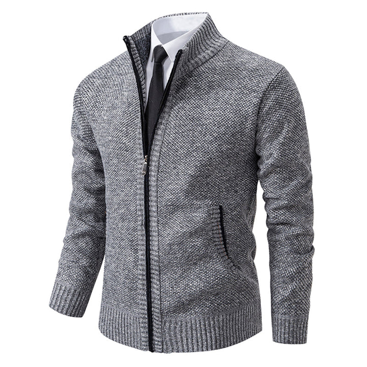 Men's textured zip cardigan with long sleeves, ribbed trims and hood