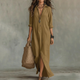 Women's maxi dress with collar and three-quarter sleeves, shown in white and black