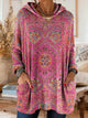 Women's multicolour ethnic print hooded knit tunic