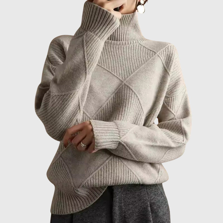 Women's geometric panel turtleneck jumper with long sleeves