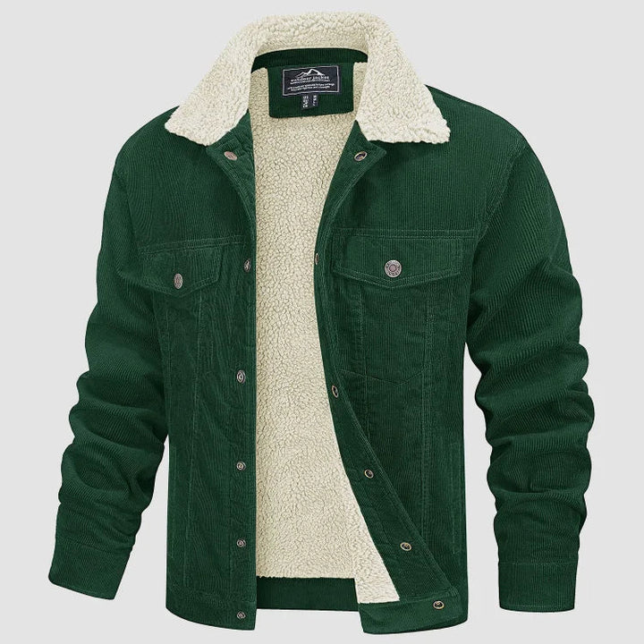 Men's corduroy jacket with sherpa lining, turn-down collar and front pockets