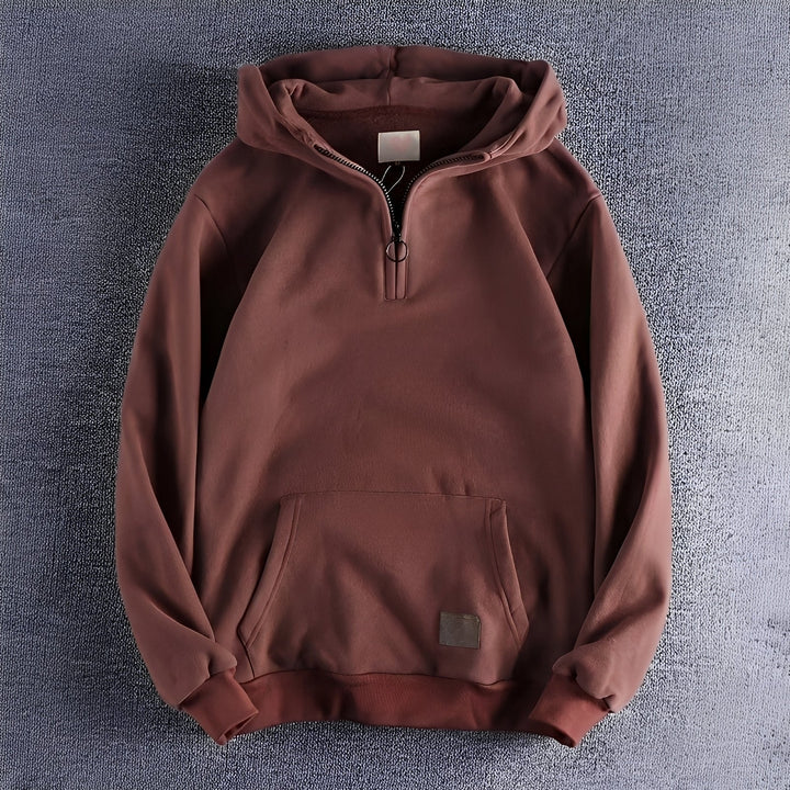 Men's hooded half-zip hoodie with long sleeves and kangaroo pocket