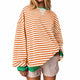 Women's striped crew-neck sweater with long sleeves and contrast trims